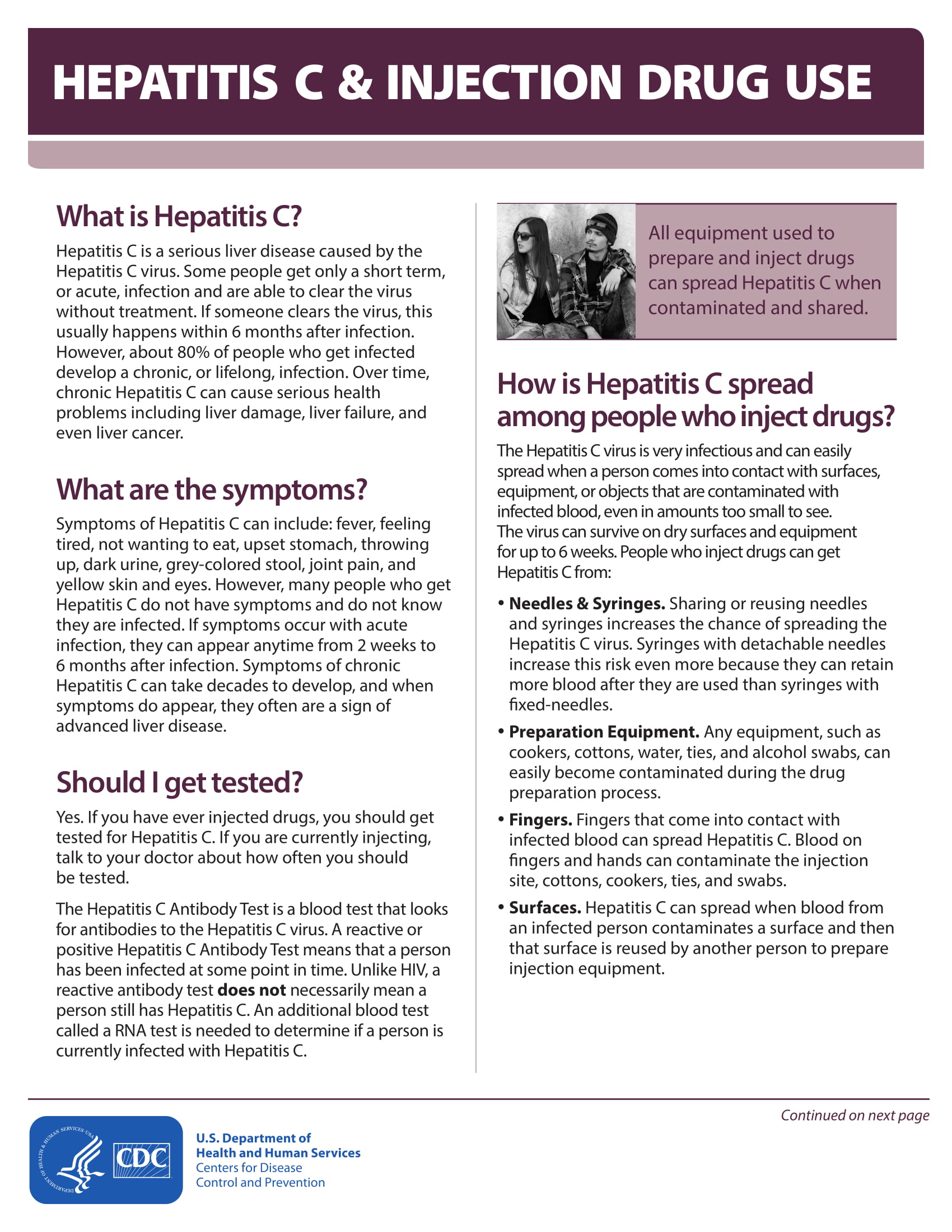 Fact Sheet Hepatitis C and Injection Drug Use